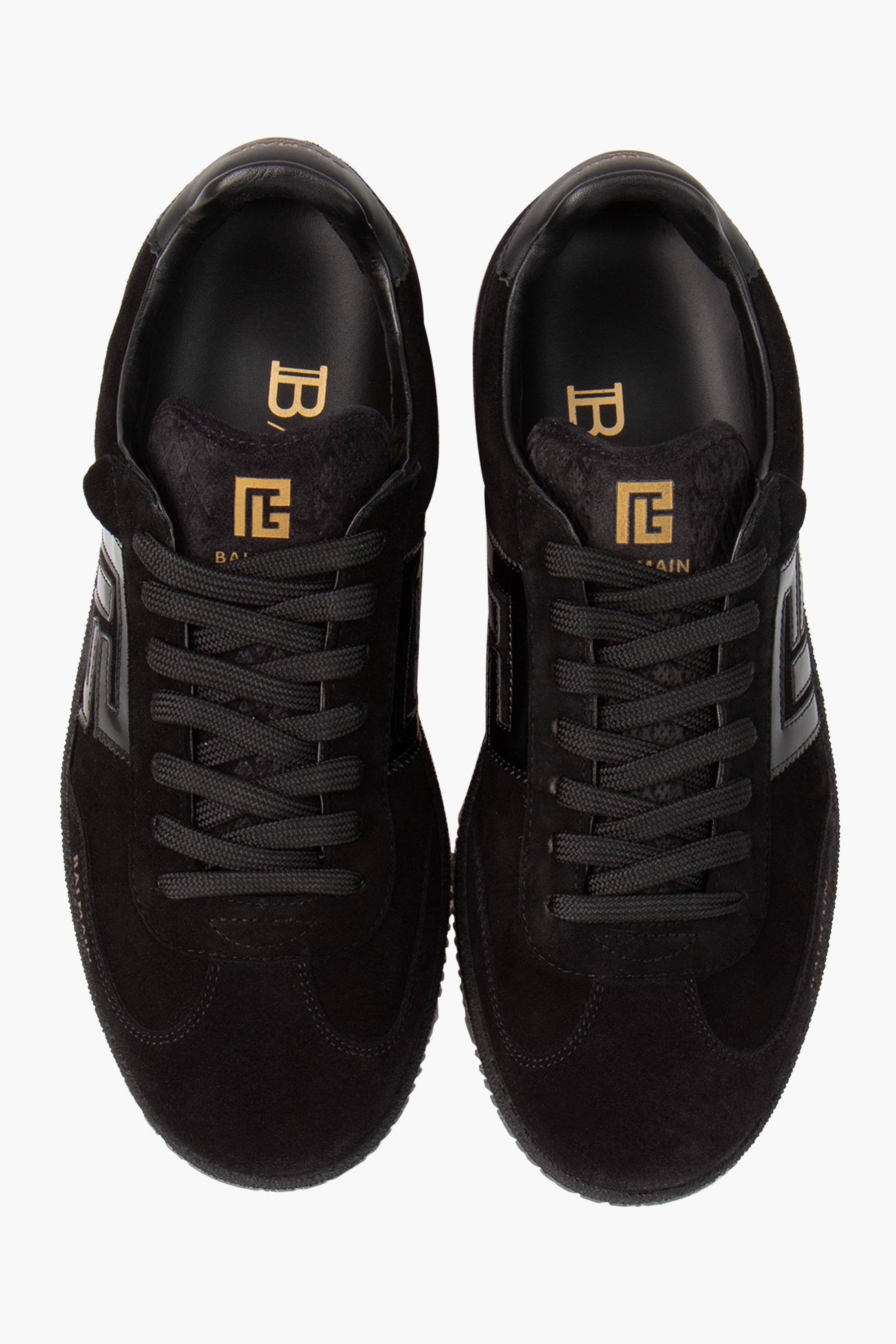 BALMAIN Suede & Patent Leather Sneakers Swan