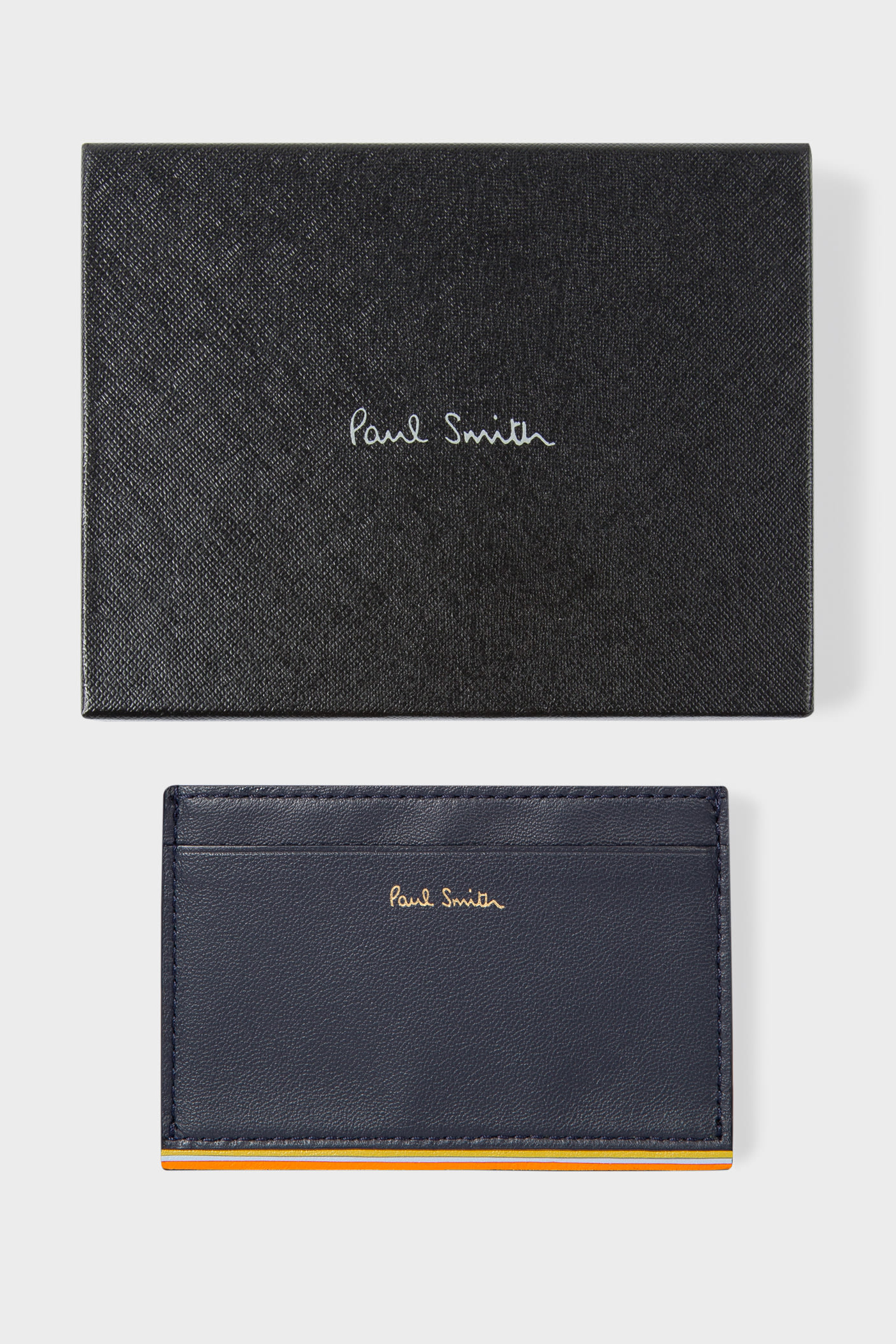 PAUL SMITH Stripe Trim Leather Card Holder