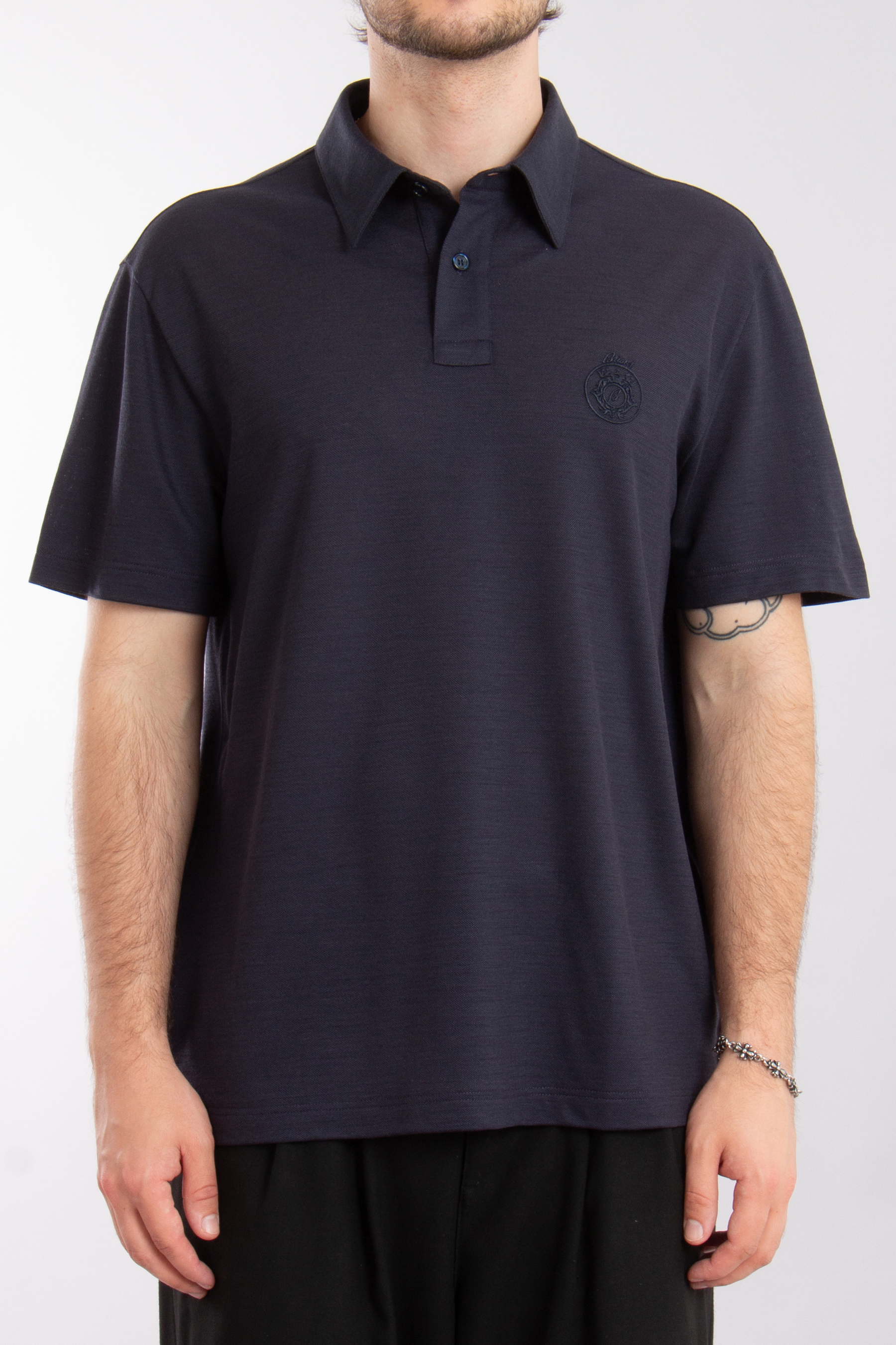 BRIONI Embroidered Technical Wool Polo Shirt