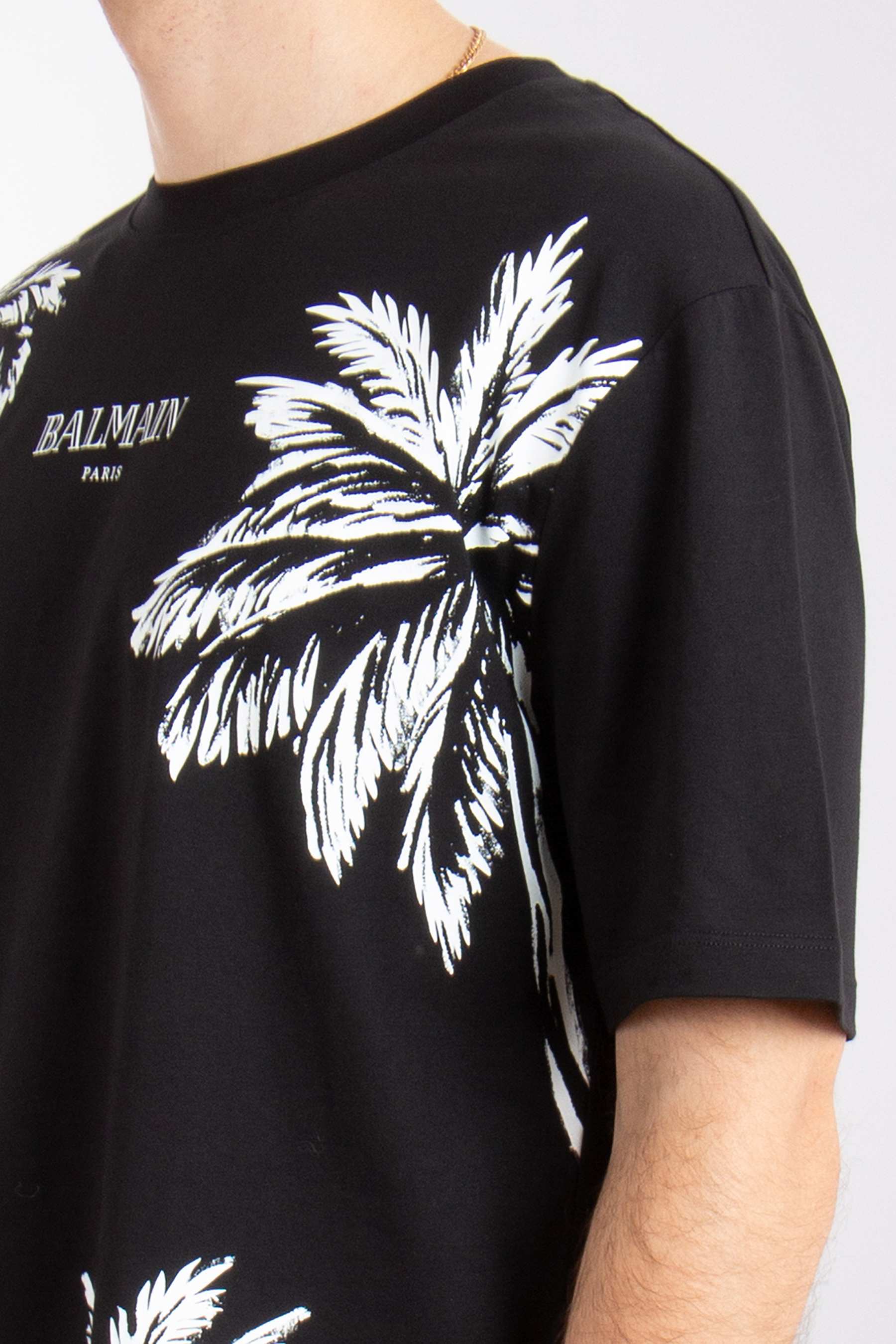 BALMAIN Palm Tree Print Cotton T-Shirt