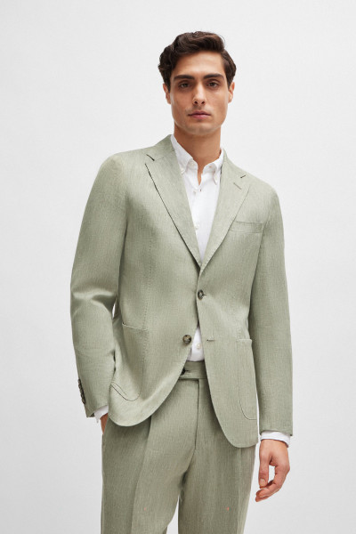 BOSS Slim Fit Herringbone Linen-Silk Blazer L-Heston