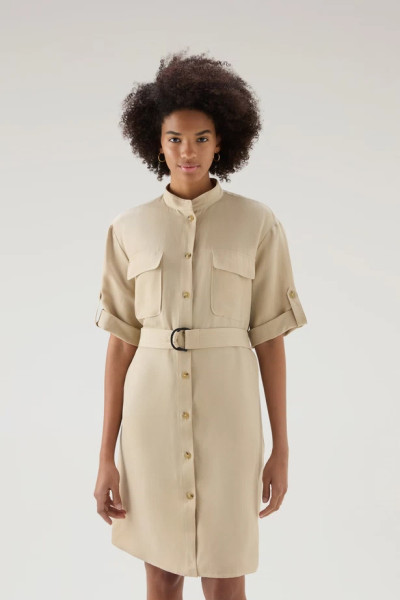 WOOLRICH Viskose-Linen Belted Utility Dress