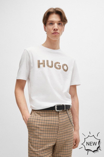 HUGO Houndstooth Logo Cotton Jersey T-Shirt Dulivio