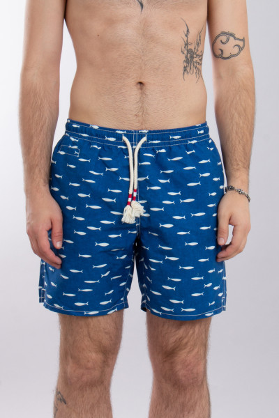 MC 2 SAINT BARTH Indigo Sardine Print Swim Shorts Caprese