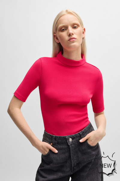 HUGO Ribbed Stretch Jersey Top Dagoon