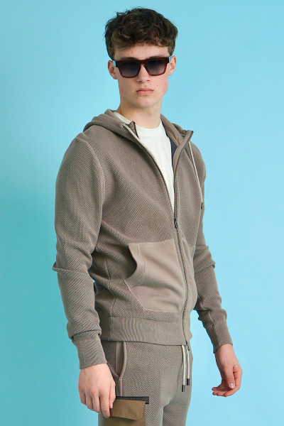 SEASE 3D Knitted Cotton Blend Zip Hoodie