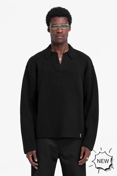 REPRESENT Ribbed Wool Blend Knit Polo