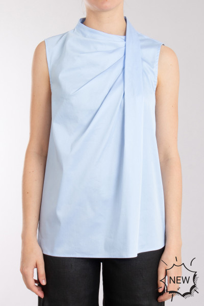 0039 ITALY Sleeveless Cotton-Nylon-Stretch Blouse Yoselin