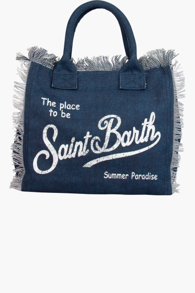 MC 2 SAINT BARTH Printed Cotton Canvas Shopper Vanity Indigo