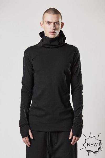 THOM KROM Balaclava Hooded Ribbed Cotton Stretch Longsleeve T-Shirt