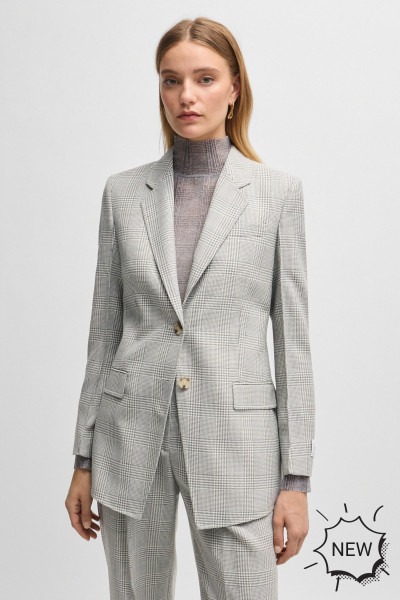 BOSS Checked Virgin Wool Crepe Blazer Jacketa