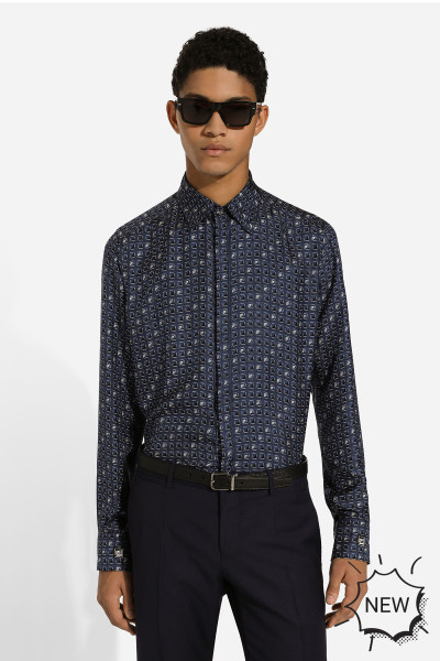 DOLCE & GABBANA Martini Fit Tie Print Silk Shirt