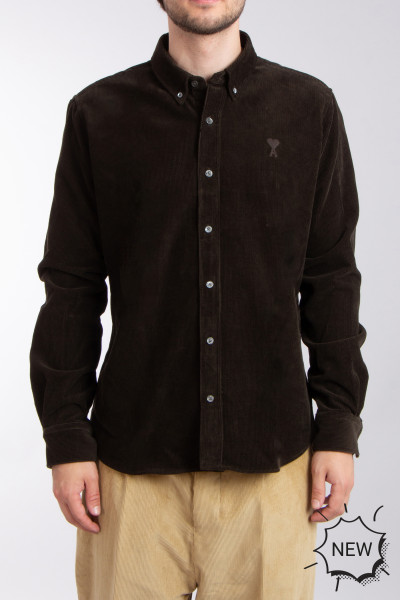 AMI PARIS Embroidered Cotton Corduroy Shirt