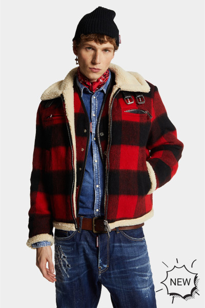 DSQUARED2 Checked Wool Blend Nightmare Aviator Jacket