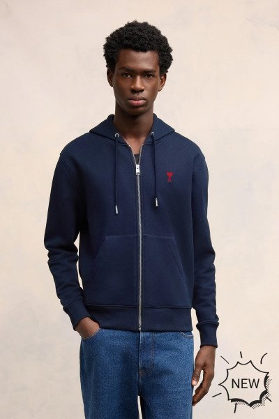 AMI PARIS Embroidered Organic Cotton Zip Hoodie