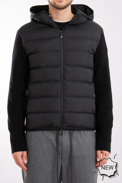 MONCLER Hooded Down Padded Wool Blend Zip Cardigan