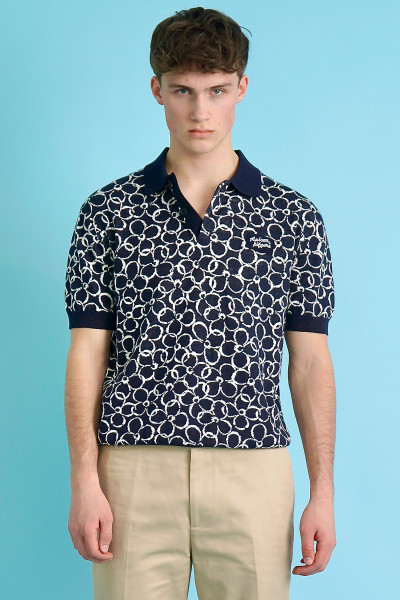 MAISON KITSUNÉ Patterned Cotton-Organic Linen Blend Knit Polo