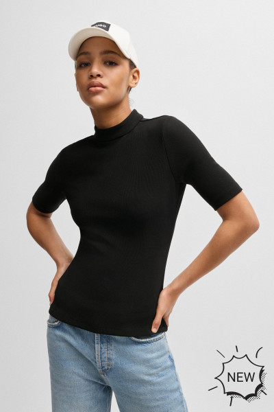 HUGO Ribbed Stretch Jersey Top Dagoon