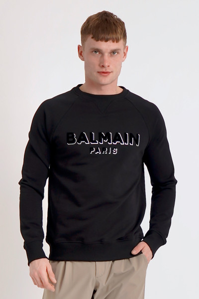 BALMAIN Flocked Organic Cotton Sweatshirt